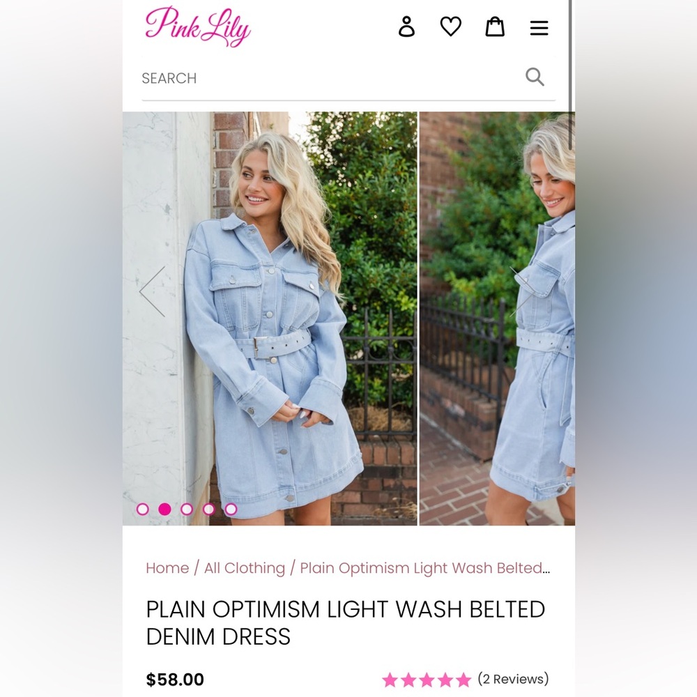 Pink Lily denim belted dress